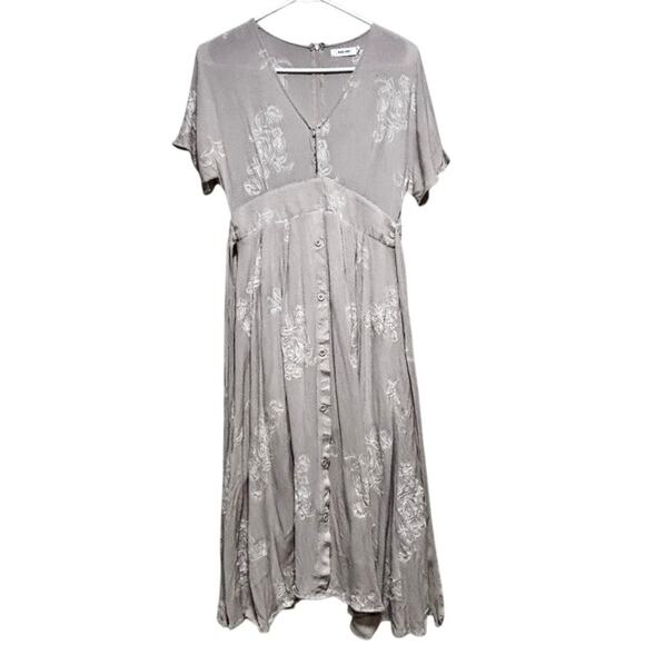 Mod Ref Dresses & Skirts - Mod Ref Taupe Embroidered Floral Dress Size S Button Front Boho Wedding Guest